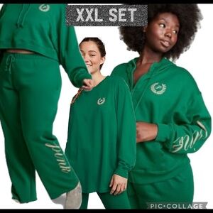 Vs pink boyfriend pants campus long sleeve tee full zip hoodie green script logo